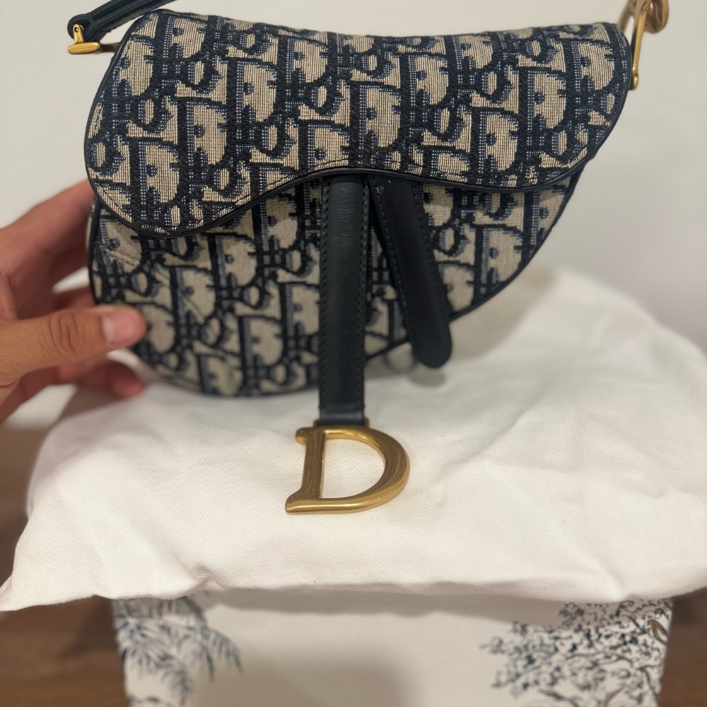 Dior Navy and Gold Monogram Shoulder Bag
